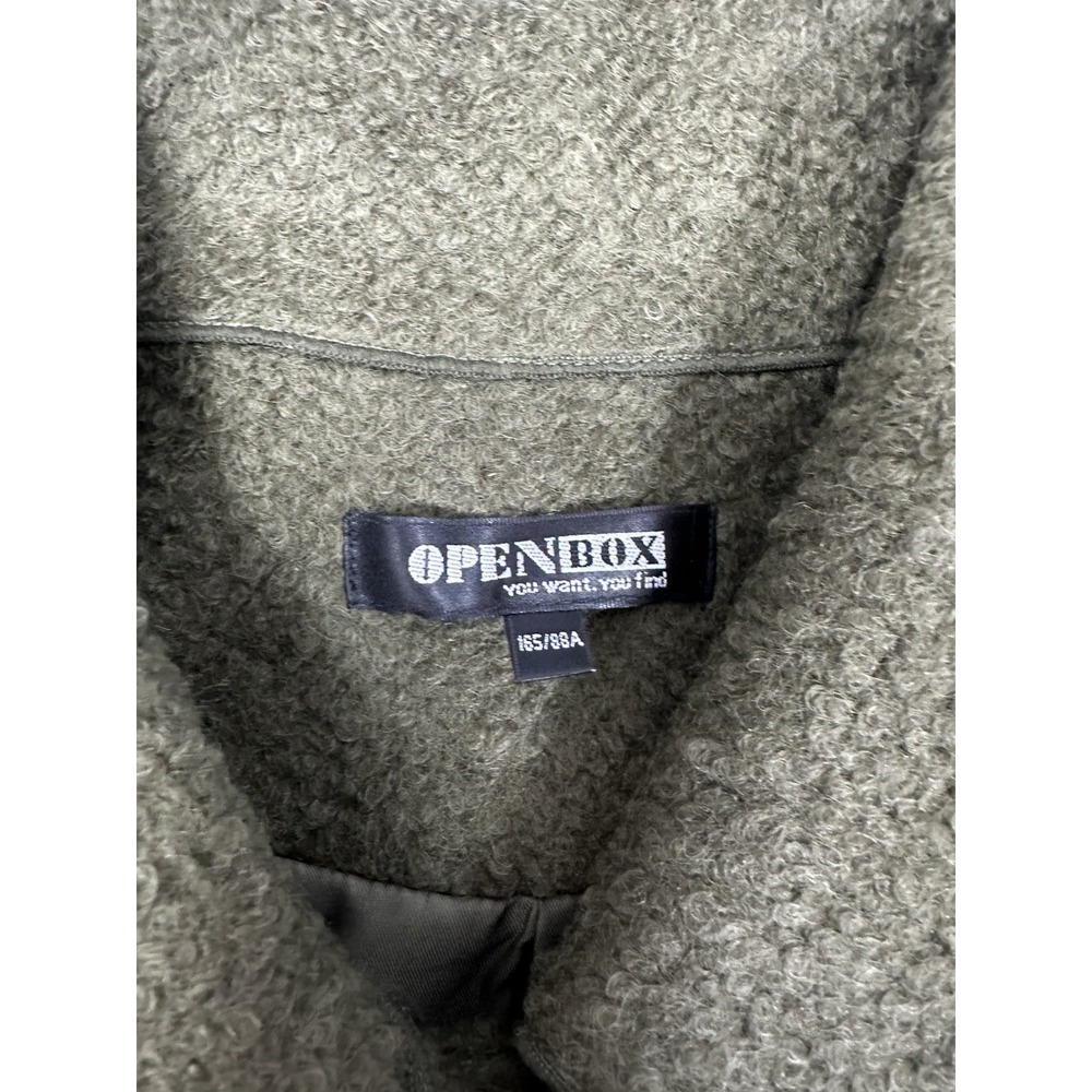 OpenBox Long Wool Blend Coat Olive Green Stripe Detail Medium - Picture 2 of 11